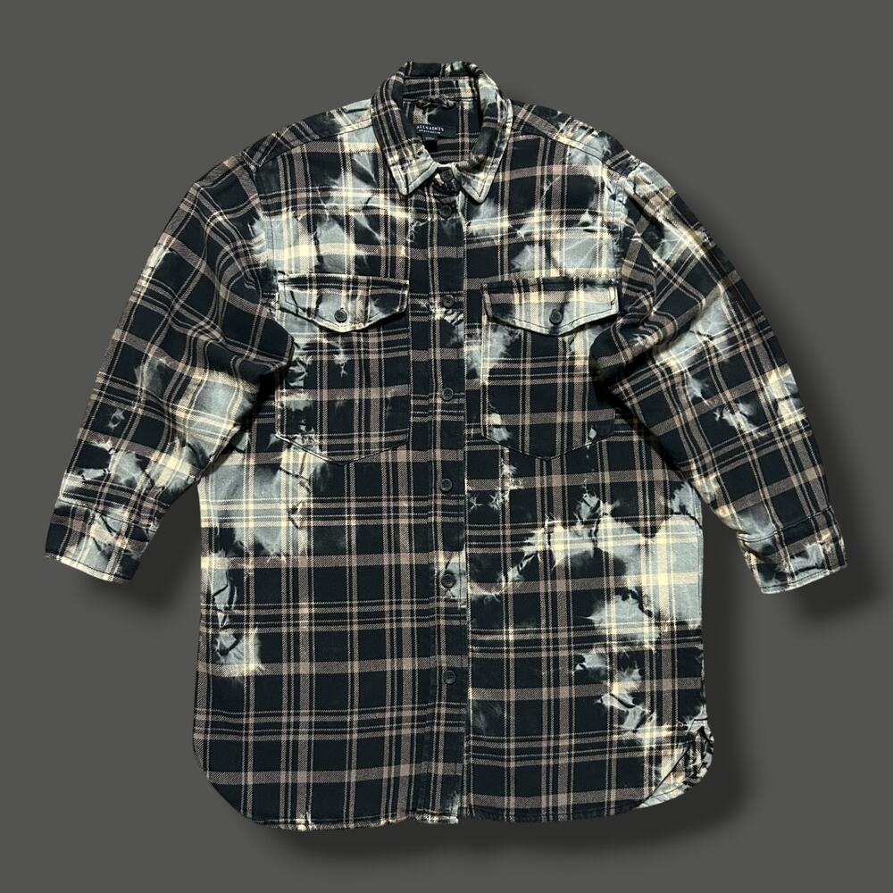 Allsaints Lily Check Shacket Dress Flannel Shirt Jacket Size UK 8 US 4 Bleach